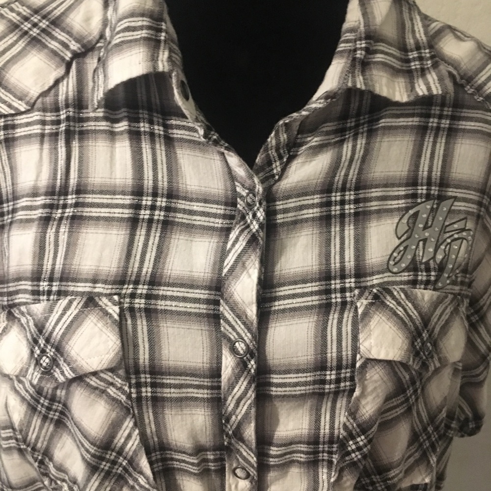 Harley Davidson plaid button up tee